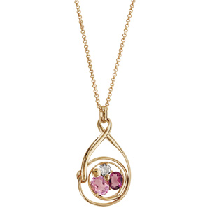 Collier finition dorée pendentif spirale verres taillés main rose/violet - longueur 42+3cm - Vue 2