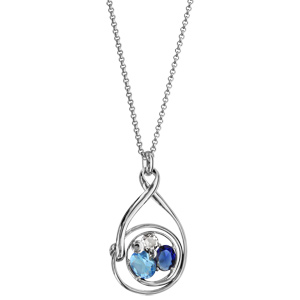 Collier finition argentée rhodié pendentif spirale verres taillés main bleus - longueur 42+3cm - Vue 2