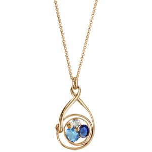 Collier finition dorée pendentif spirale verres taillés main bleus - longueur 42+3cm - Vue 2