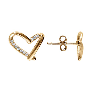 Boucles d\'oreille tige en vermeil coeur d\'oxydes blancs sertis - Vue 2