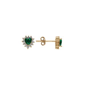 Boucles d\'oreille tige en vermeil forme coeur d\' oxyde vert et contour d\'oxydes blancs - Vue 2