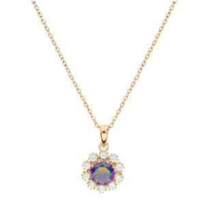 Collier en vermeil chaîne avec pendentif oxyde arc en ciel mystique contour oxydes blancs sertis 42+3cm - Vue 2