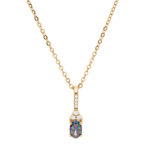Collier en vermeil chaîne avec pendentif long oxyde arc en ciel mystique contour oxydes blancs sertis 42+3cm - Vue 2