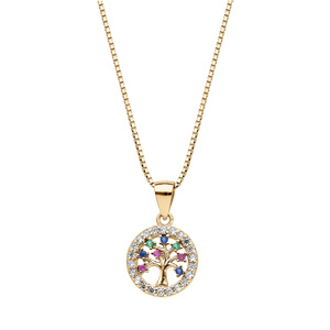 Collier en vermeil pendentif arbre de vie multi couleurs contours oxydes blancs sertis - 42+3cm - Vue 2