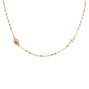 Collier en vermeil boules croix et médaille religieuse - 43,5cm - Vue 2
