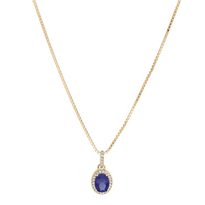 Collier en vermeil pendentif pierre centrale bleue avec contour d\'oxydes blancs sertis - 42+3cm - Vue 2