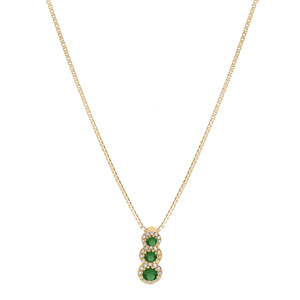 Collier en vermeil pendentif 3 pierres vertes en chute avec contour d\'oxydes blancs - sertis 42+3cm - Vue 2