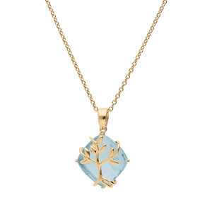 Collier en vermeil pendentif oxyde bleu ciel avec arbre de vie - 42+3cm - Vue 2