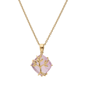 Collier en vermeil pendentif oxyde rose avec arbre de vie - 42+3cm - Vue 2