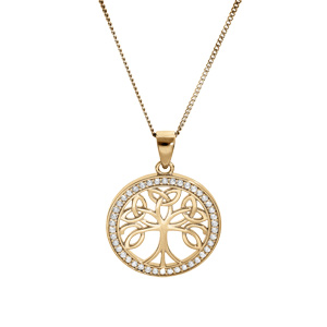 Collier en vermeil pendentif arbre de vie celtique 20mm contour oxydes blancs sertis - 40+5cm - Vue 2