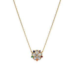 Collier en vermeil pendentif fleur avec oxydes blancs et multi couleurs - 40+4cm - Vue 2