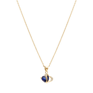 Collier en vermeil pendentif double coeur oxyde bleu et blancs - 40+3cm - Vue 2