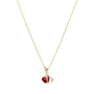 Collier en vermeil pendentif double coeur oxyde rouge et blancs - 40+3cm - Vue 2