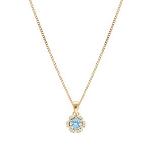 Collier en vermeil pendentif 5mm fleur oxydes bleu ciel et blancs sertis - 42+3cm - Vue 2