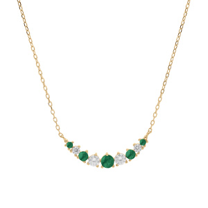 Collier en vermeil arrondi d\'oxydes blancs et vert foncé sertis - 42+3cm - Vue 2