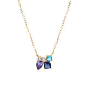 Collier en vermeil 5 oxydes bleus et blanc sertis - 42+3cm - Vue 2