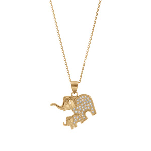 Collier en vermeil pendentif eléphants parés d\'oxydes blancs - 38+4cm - Vue 2