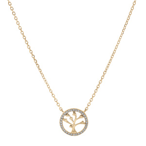 Collier en vermeil chaîne avec arbre de vie au contour oxydes blancs sertis 41+3cm - Vue 2