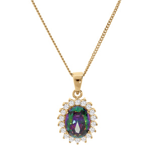 Collier en vermeil pendentif oxyde mystique arc en ciel et contour oxydes blancs - 42+3cm - Vue 2