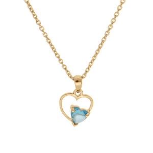 Collier en vermeil pendentif coeur avec un oxyde bleu ciel serti - 42+3cm - Vue 2