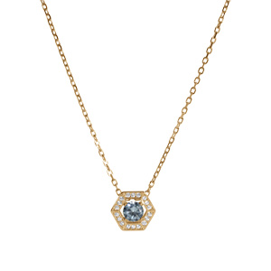 Collier en vermeil pendentif oxyde bleu ciel et contour oxydes blancs - 42+3cm - Vue 2