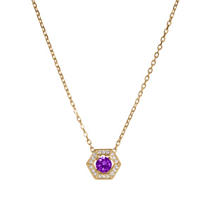 Collier en vermeil pendentif oxyde violet et contour oxydes blancs - 42+3cm - Vue 2