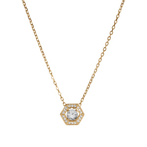 Collier en vermeil pendentif oxyde blanc et contour oxydes blancs - 42+3cm - Vue 2