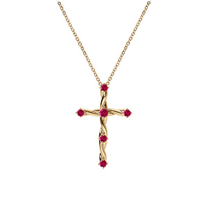 Collier en vermeil pendentif croix avec oxydes fushia - 41+3cm - Vue 2