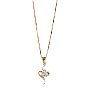 Collier en vermeil pendentif serpentin pierre ronde blanche - 42+3cm - Vue 2