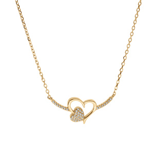 Collier en vermeil pendentif coeur évidé avec coeurs d\'oxydes blancs - 42+3cm - Vue 2