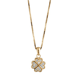 Collier en vermeil pendentif trfle forme quatre coeurs en pierres blanches - 42+3cm - Vue 2