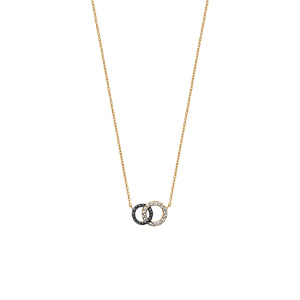 Collier en vermeil deux cercles entremelés pierres blanches et noires - 40+2cm - Vue 2