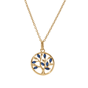 Collier en vermeil pendentif cercle arbre de vie oxydes bleu - 40+4cm - Vue 2