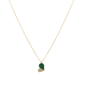 Collier en vermeil pendentif coeur avec oxydes blancs et malachite véritable - 39+4cm - Vue 2