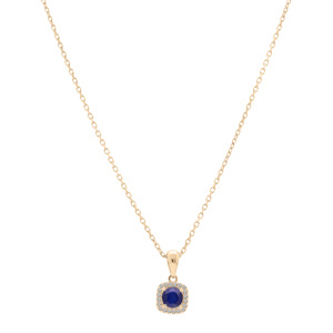Collier en vermeil chaîne avec pendentif carré cerclé de Topazes blanches serties et Saphir véritable 42+3cm - Vue 2