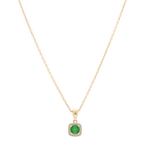 Collier en vermeil chaîne avec pendentif carré cerclé de Topazes blanches serties et Emeraude véritable 42+3cm - Vue 2