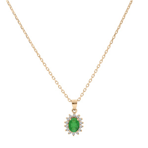 Collier en vermeil chaîne avec pendentif fleur d\'Emeraude véritable et contour de Topazes blanches serties 42+3cm - Vue 2