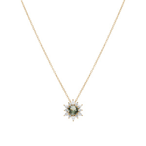 Collier en vermeil pendentif fleur oxyde vert et contour d\'oxydes blancs - 42+3cm - Vue 2