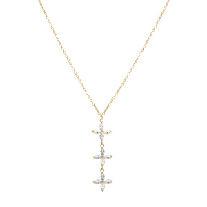Collier en vermeil trois fleurs d\'oxydes blancs - 42+3cm - Vue 2