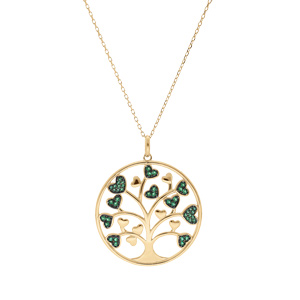 Collier en vermeil massif pendentif arbre de vie 30mm avec coeurs oxydes verts - 44,5+4,5cm - Vue 2