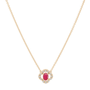 Collier en vermeil chane avec pendentif forme fleur Rubis vritable et Topazes blanches 42+3cm - Vue 2