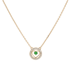 Collier en vermeil chane avec pendentif anneau cercl d\'oxydes blancs et coeur Emeraude vritable 42+3cm - Vue 2