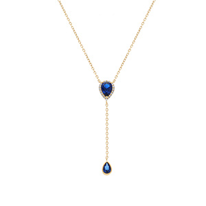 Collier en vermeil forme cravate avec  goutte et motif suprieur d\'oxyde bleu fonc et halo d\'oxydes blancs - 39+5cm - Vue 2