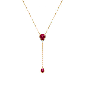 Collier en vermeil forme cravate avec goutte et motif suprieur d\'oxyde rouge et halo d\'oxydes blancs - 39+5cm - Vue 2