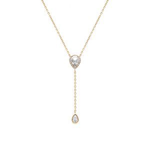 Collier en vermeil forme cravate avec goutte et motif suprieur d\'oxyde blanc et halo d\' oxydes blancs - 39+5cm - Vue 2