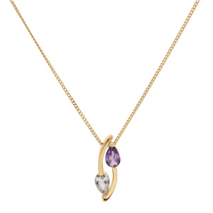 Collier en vermeil pendentif deux pierres améthyste véritable et topaze blanc - 42+3cm - Vue 2