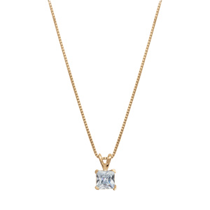 Collier en vermeil pendentif carre pierre blanche  - 42+3cm - Vue 2