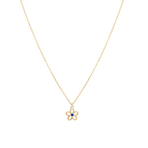 Collier en vermeil pendentif fleur ajoure centre oxyde bleu - 39+4cm - Vue 2