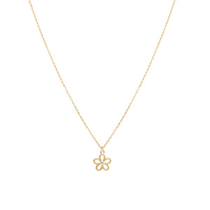 Collier en vermeil pendentif fleur ajoure centre oxyde blanc - 39+4cm - Vue 2