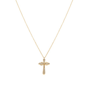 Collier en vermeil pendentif croix avec infini ornes d\'oxydes blancs sertis - 42+2cm - Vue 2